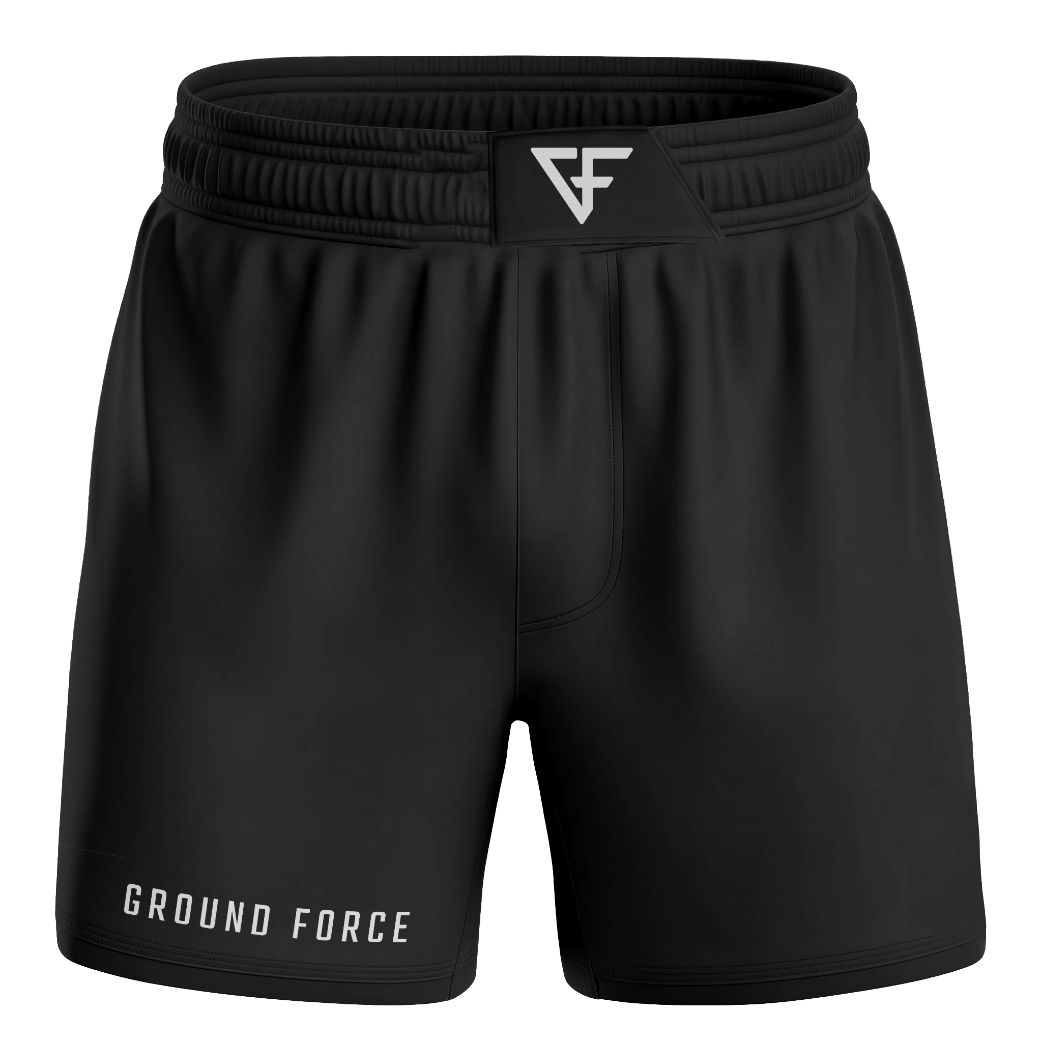 Black shorts with 'Ground Force' branding on a white background