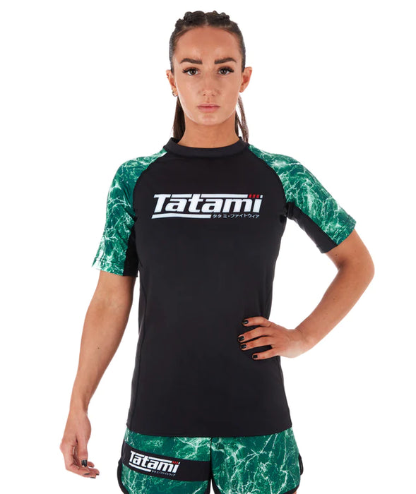 Ladies Recharge BJJ Rash Guard - Green Marble  , Str: M