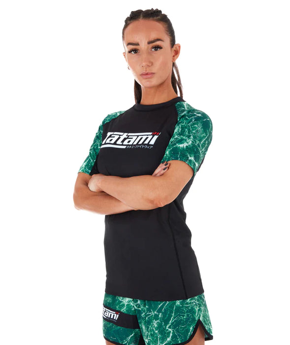 Ladies Recharge BJJ Rash Guard - Green Marble  , Str: M