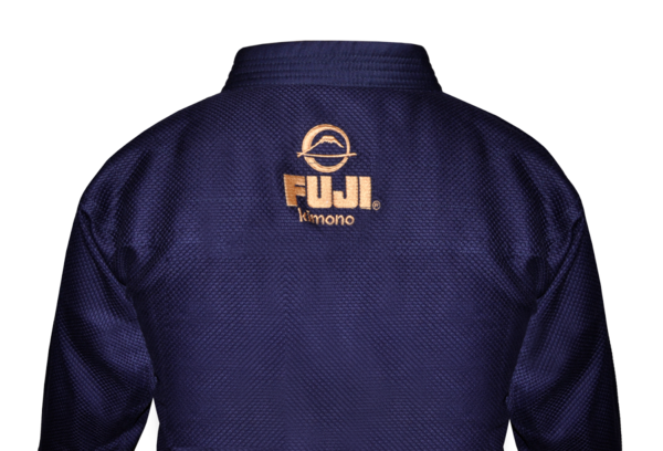 Fuji sports All Around BJJ Gi beginner navy blue back logo stitching gold