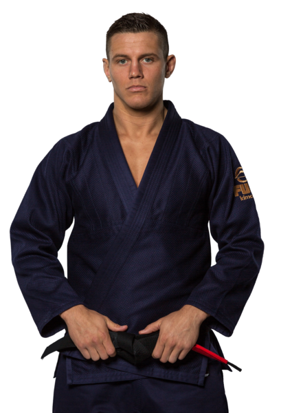 Fuji sports All Around BJJ Gi beginner navy blue front closeup